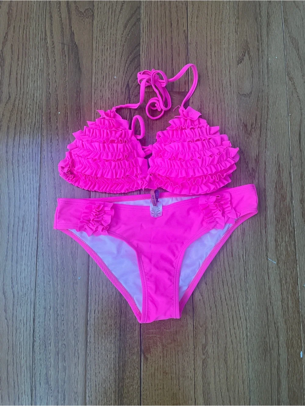 Neon Pink Ruffle Bikini Set - Picture 1 of 3